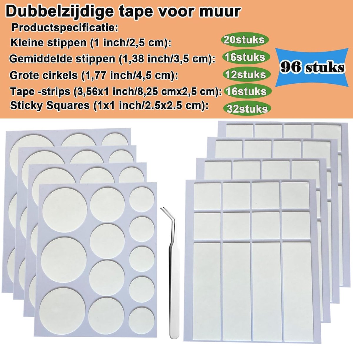 Dubbelzijdige tape 96 stuks - sterke transparante plakstrips - multifunctioneel en verwijderbaar - ShopVlot