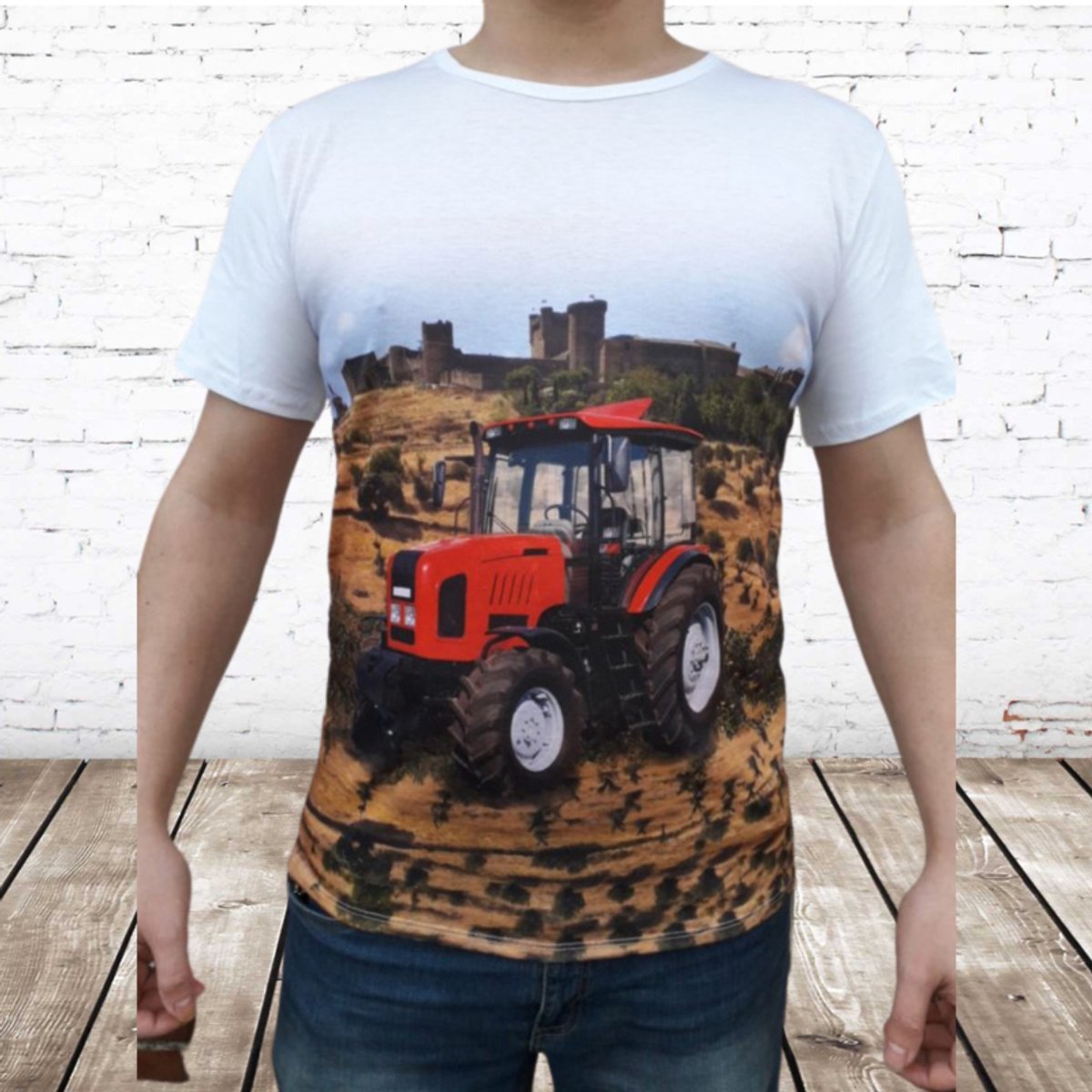 Heren shirt met rode trekker - Wit - L