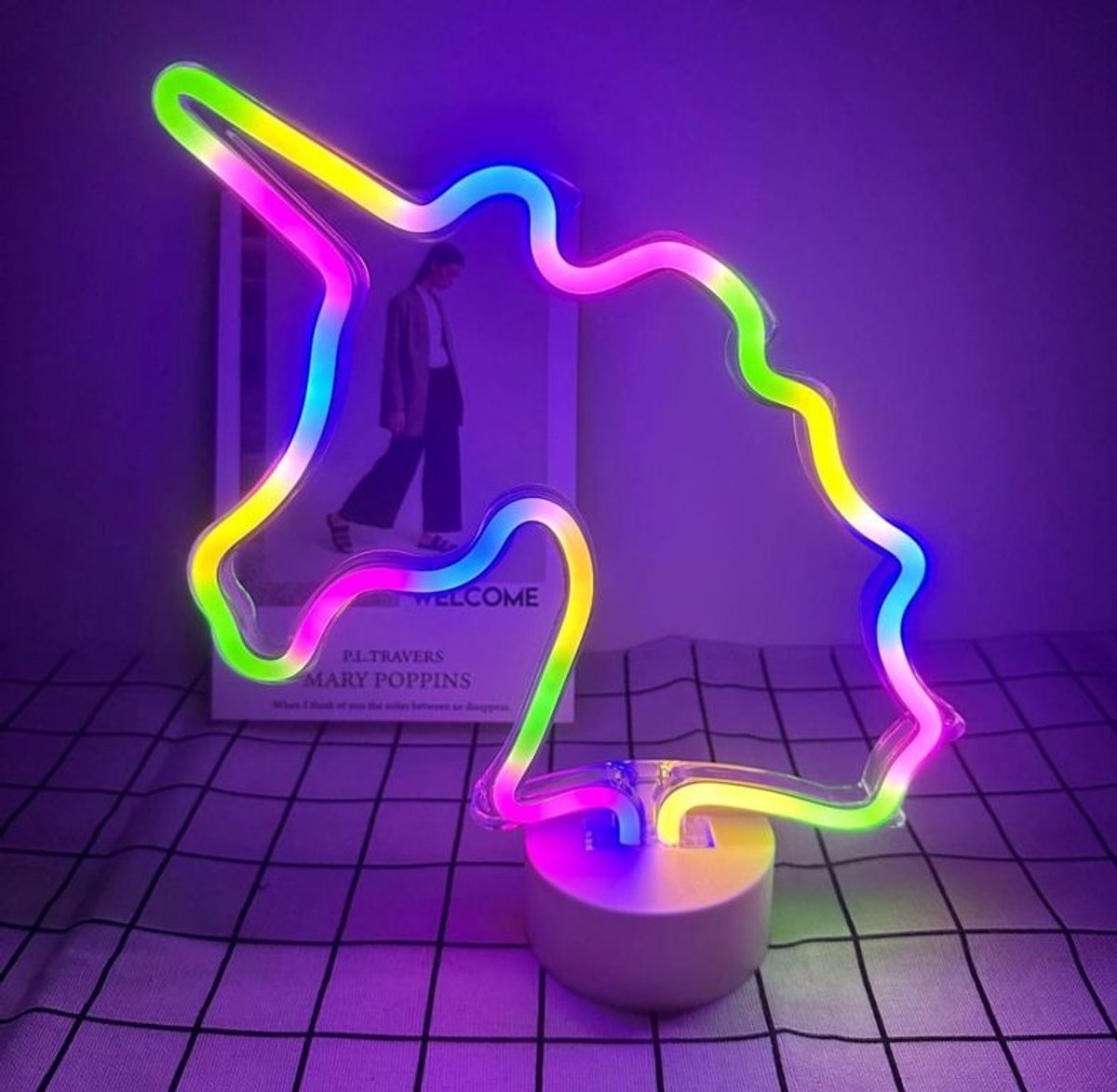 Nachtlamp Kind - Neon LED Lamp Eenhoorn Kinderkamer – Multicolor – USB & Batterij – Unicorn Kinderkamer Decoratie – 28,5 x 24,5 cm