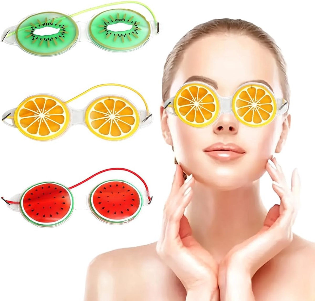 Oogmasker Gel 3 Stuks - Koelpad Ronde Vorm - Uniek Fruitdesign - Vermindert Vermoeidheid en Puffiness - ShopVlot