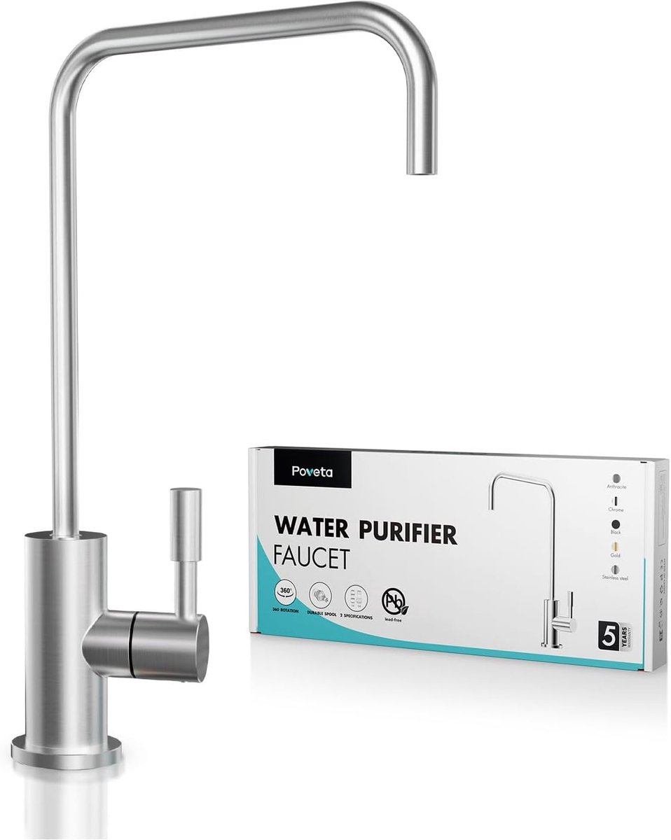 Drinkwaterkraan 360° draaibaar - RVS L-vormig - Leidingvrij - Gezond drinkwater - ShopVlot