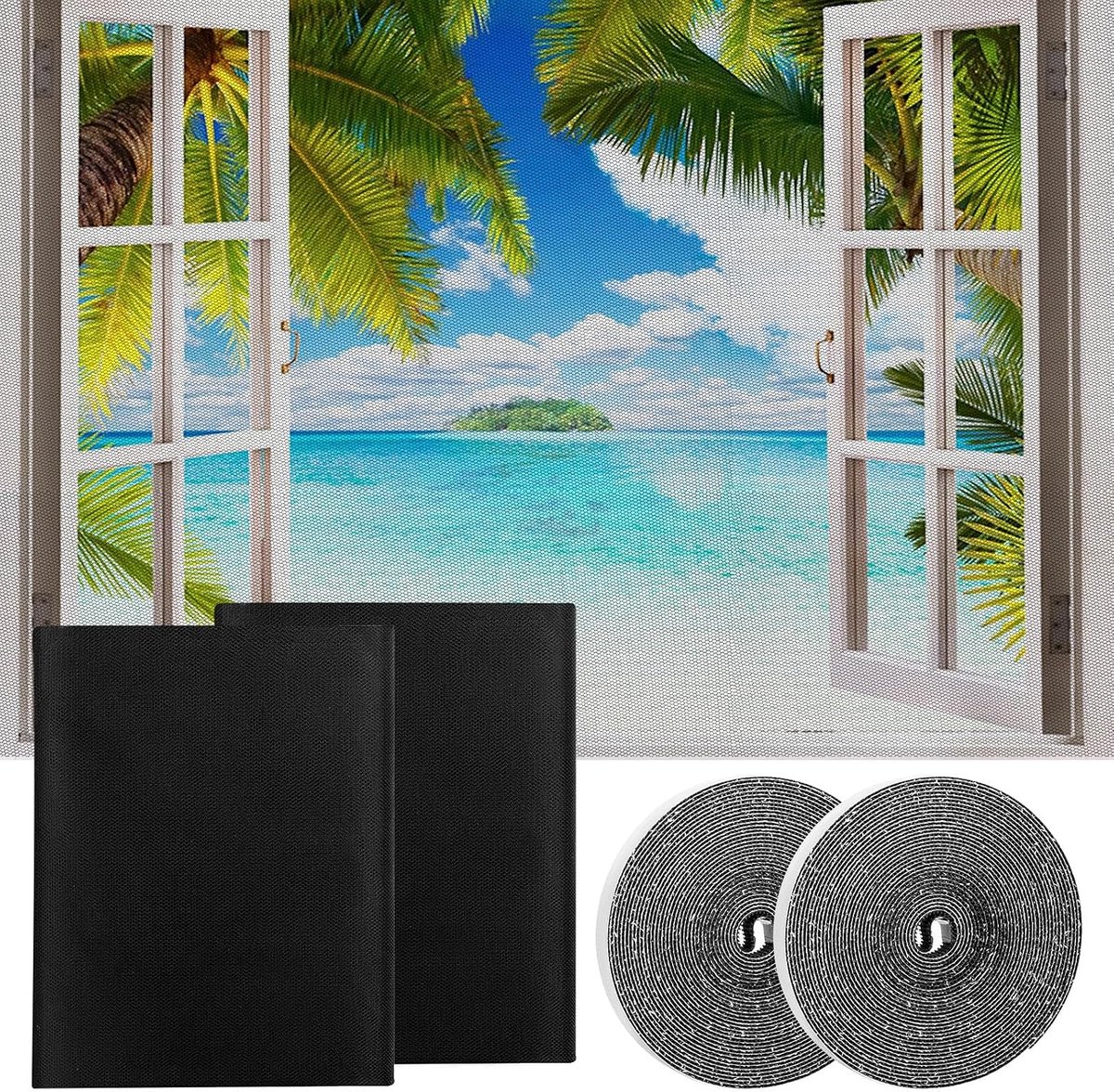 Vliegenscherm set van 2 - 1,5 x 2 m - polyester materiaal - eenvoudig te verwijderen - ShopVlot