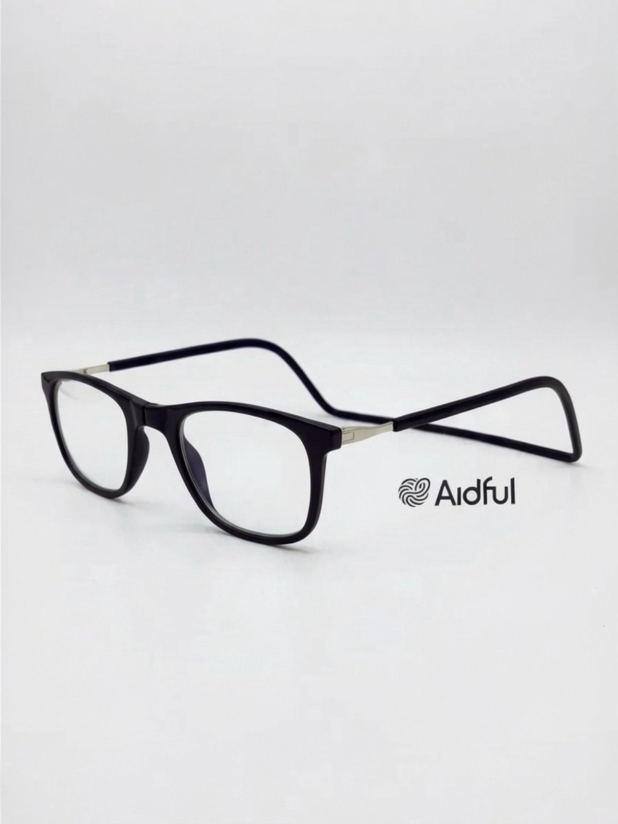 Aidful® Pro - Magneetbril - Klikbril - Brede Glazen & Full Color Frame - Anti Blauw Licht - Zwart - Sterkte +3.0