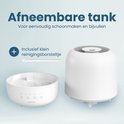 Humidificateur Auraonic blanc, réservoir séparé et petite brosse de nettoyage.