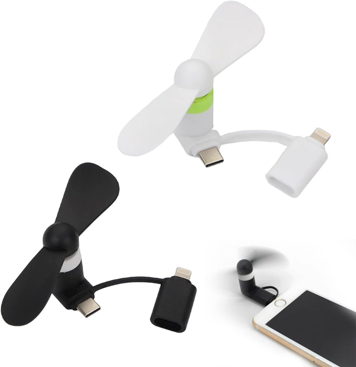 Mini USB Ventilator voor Mobiele Telefoon - 2-in-1 - Zwart + Wit - Ideaal voor Koeling onderweg - ShopVlot