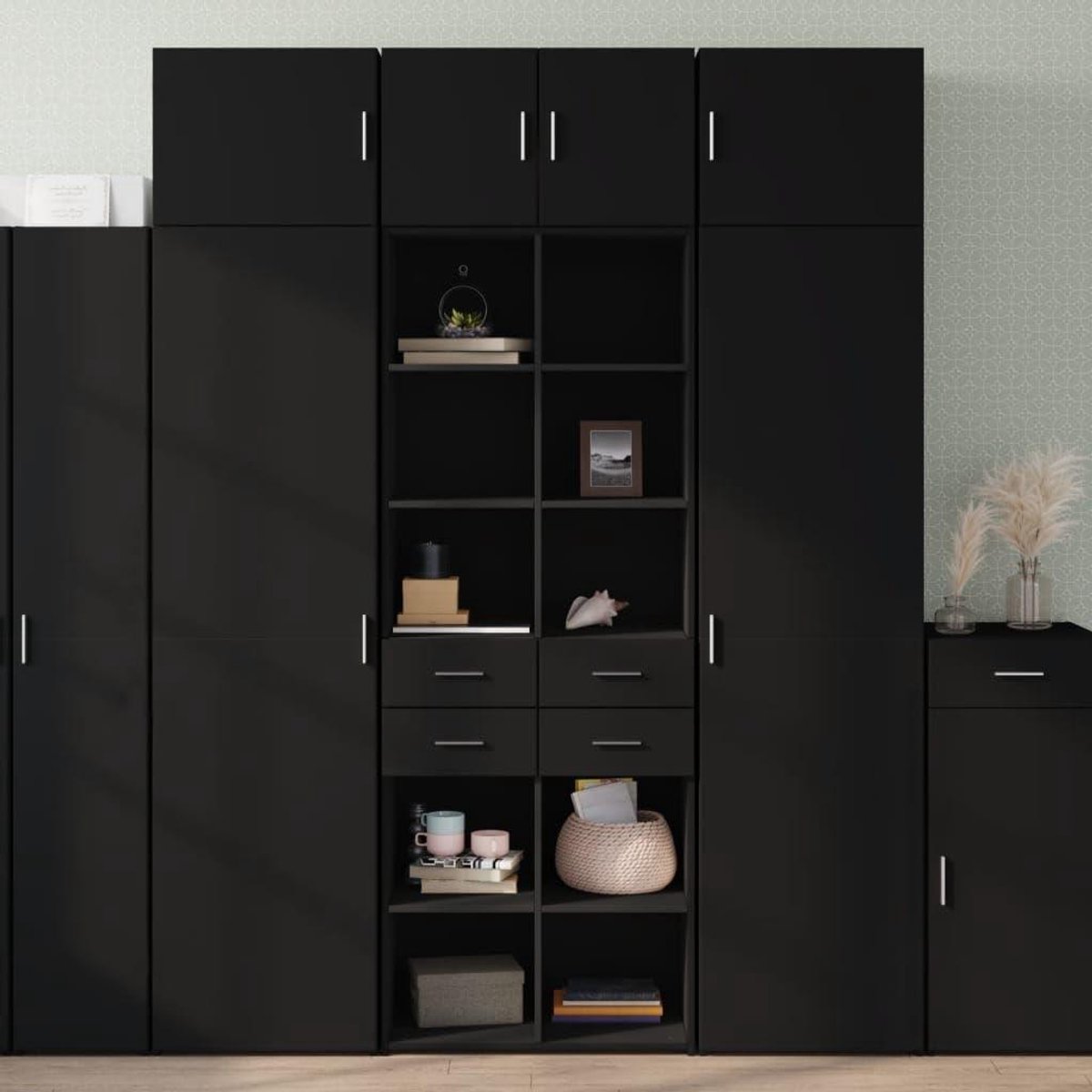 Highboard Kast - Opbergkast Hout - Woonkamer Inrichten - Vochtbestendig Oppervlak - 70 x 425 x 185 cm - Zwart