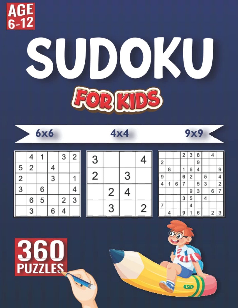 Sudoku voor kinderen - 360 puzzels - 4X4, 6X6 en 9X9 varianten - oplossingen inbegrepen - leerzaam en leuk spel - ShopVlot