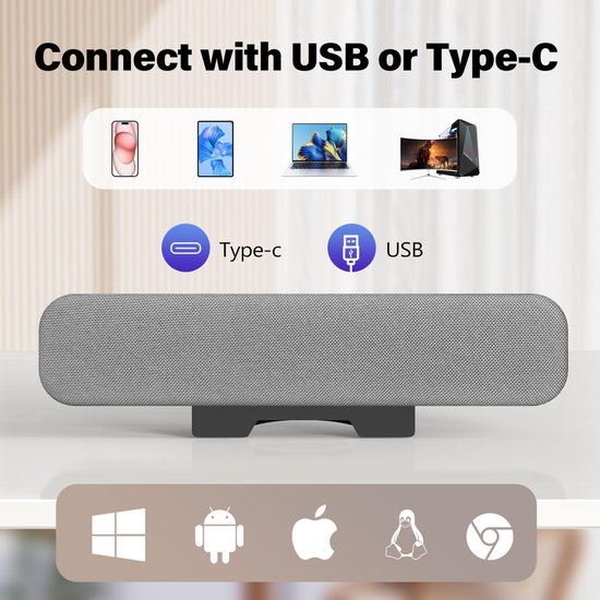 SnelShoppen - USB Computer Speaker, Mini Soundbar voor PC, Laptop, Notebook - Plug and Play - Compacte Monitor Speakers met Clip Screen Design en Mult van Snelshoppen — afbeelding 4