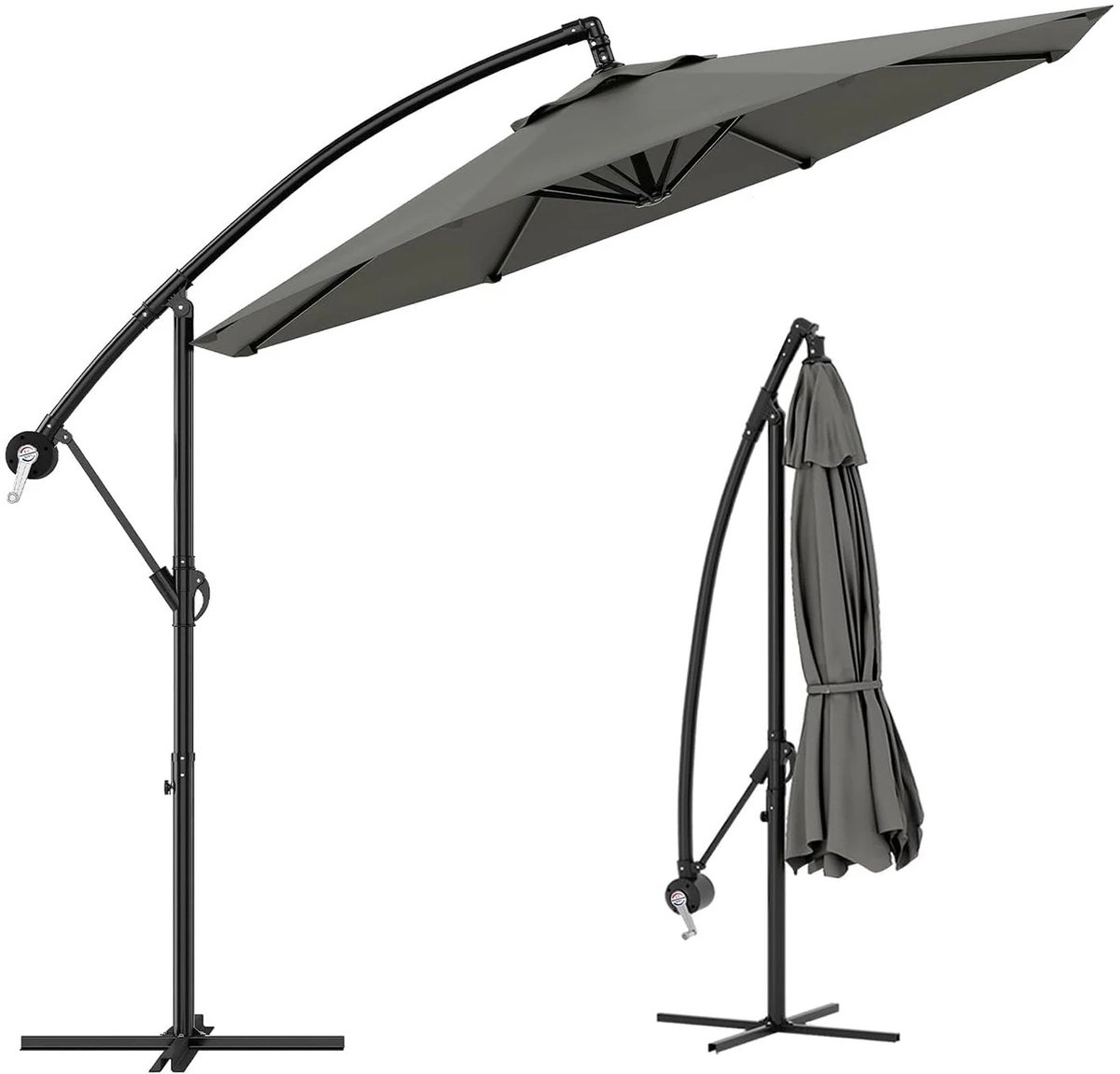 DeltaMerch Zweefparasol - Draaibare Parasol - Kantelbaar - UV werend doek - Incl. kruisvoet en beschermhoes - 300x 300cm - Grijs