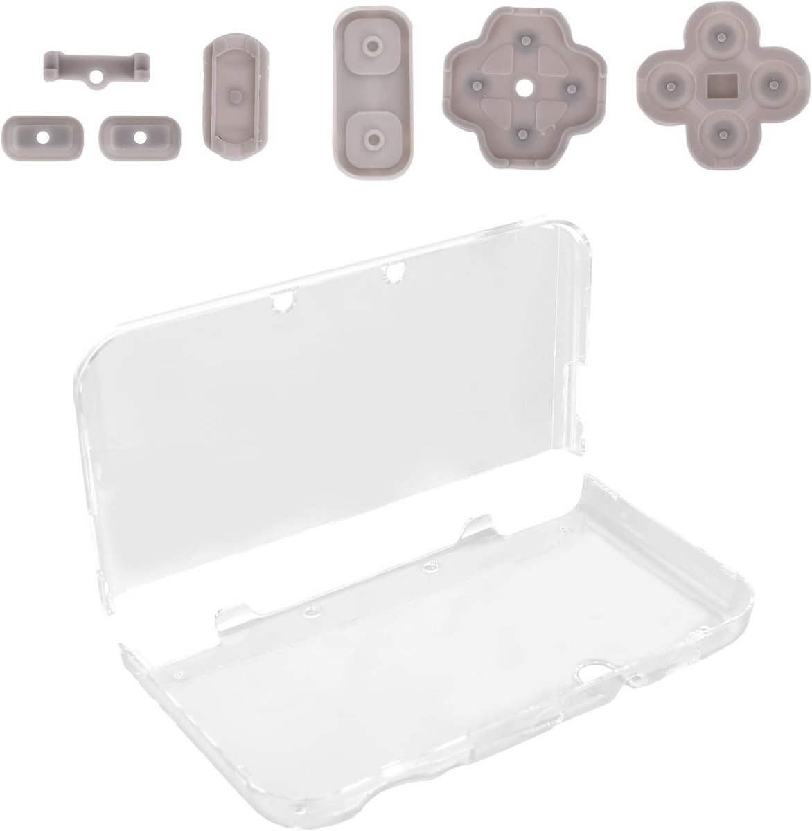 Beschermhoes voor New 3DS XL/LL, Krasbestendige Transparante Plastic Beschermhoes met 7 Grijze Siliconen Controllerpads Compatibel met New 3DS XL/LL