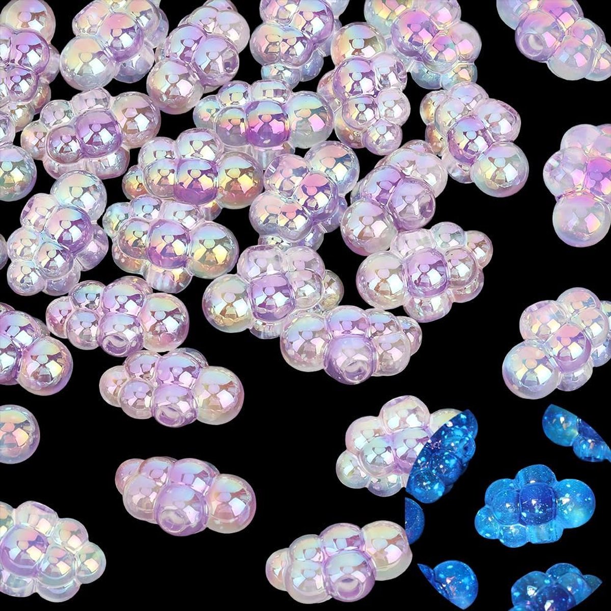 Kralen, uv-gecoat, regenboogkleuren, oplichtend, schattig, 3D, doorschijnend, weerblazend effect, losse afstandhouders, bedelkralen, grote verpakking voor sieraden
