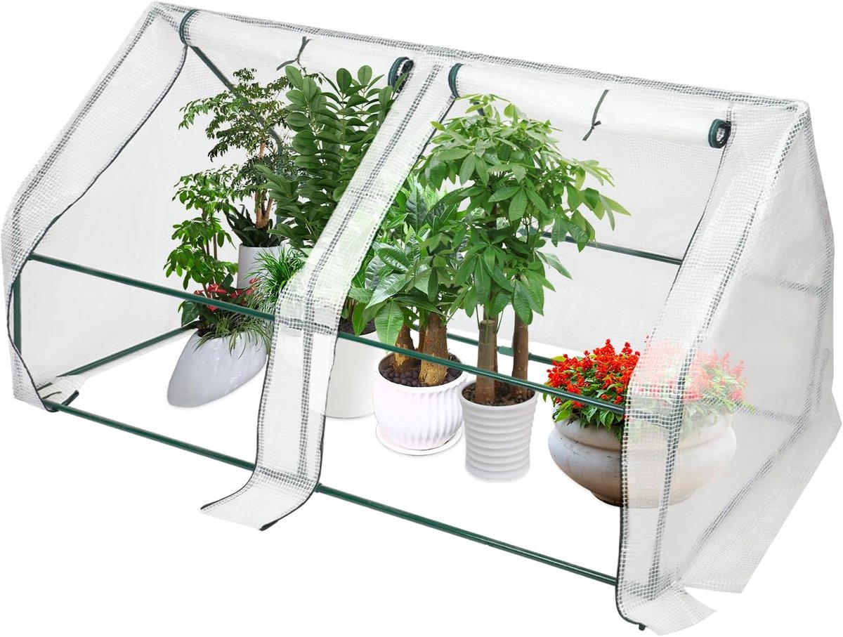 Broeibak, 180 x 90 x 90 cm, broeikas balkon, tomatenkas met oprolbare ramen, 10 klemmen, winterbestendig, kleine overwinteringstent voor planten, steepletop, voor balkon, tuin