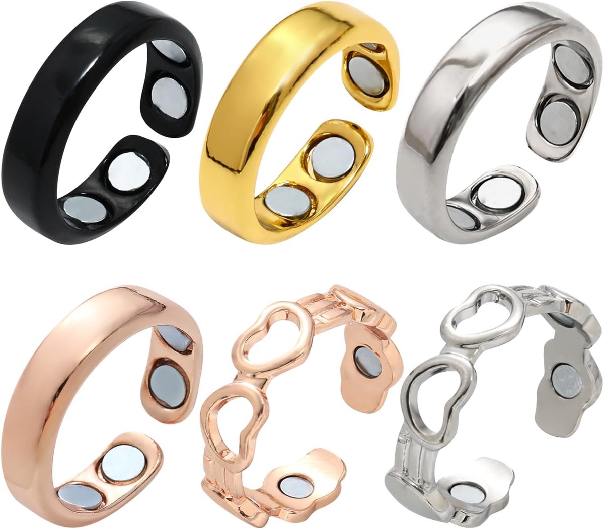 6 stuks Nevolta magnetische ringring, de magneetveldtherapie-ring, hypoallergeen roestvrij staal, ideaal als onzichtbare dagelijkse metgezel op het werk, op reis of bij stressvolle