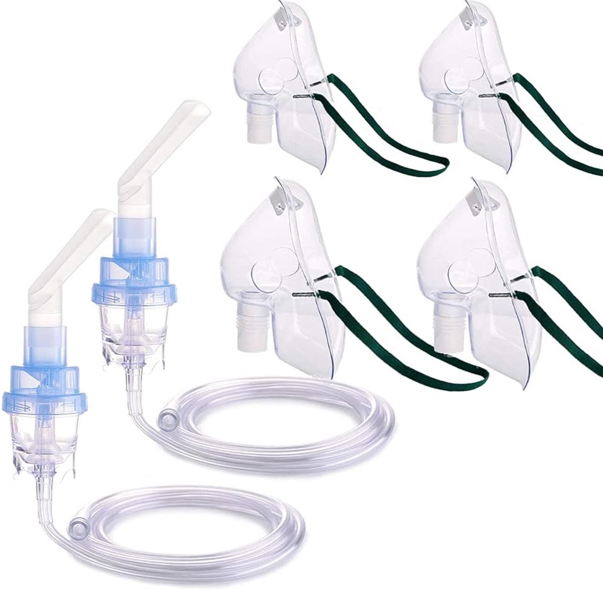 2 sets vernevelaartoebehoren | 2 mondstukken, 2 volwassenenmaskers, 2 kindermaskers, 2 kopjes | Universele aansluiting
