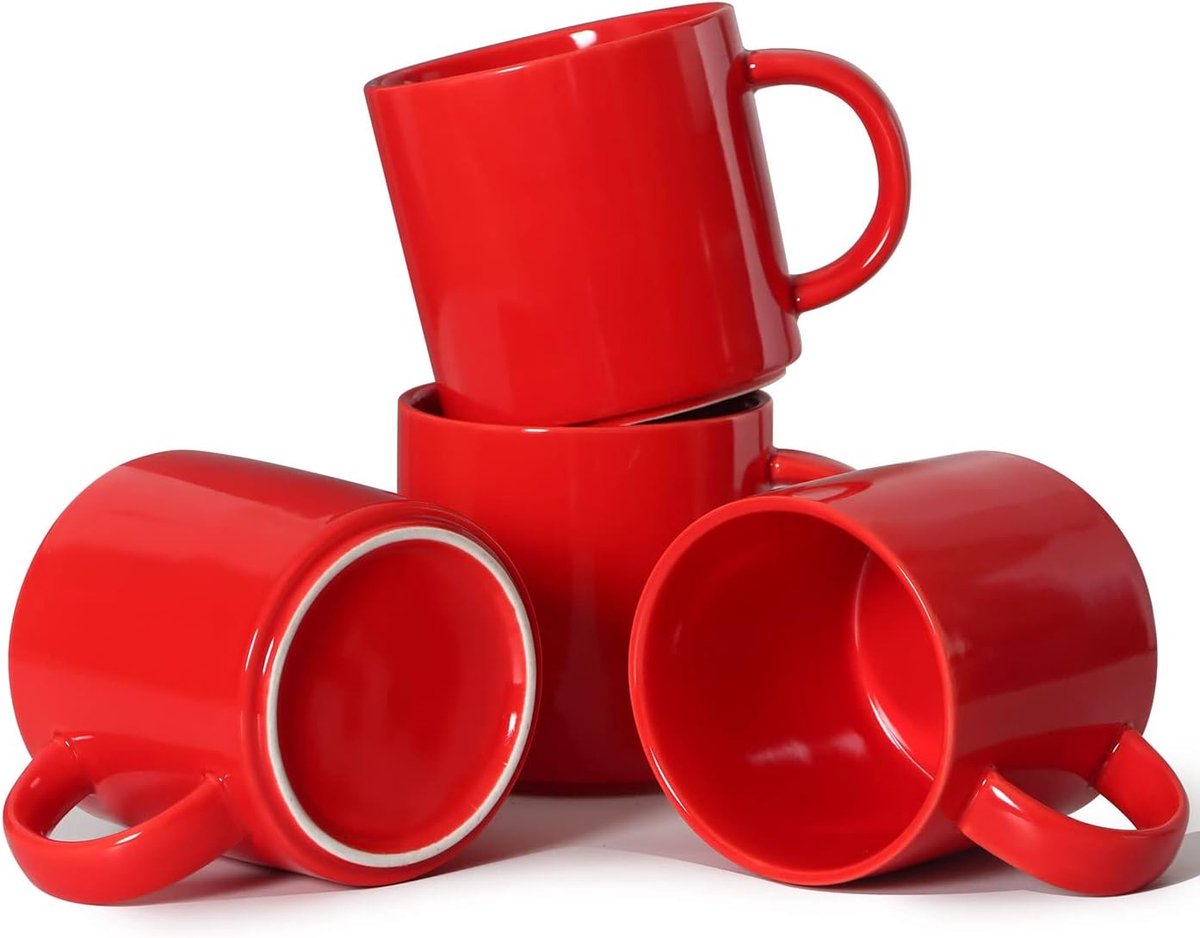 12 oz stapelbare koffiemokken, M101 nieuwigheid keramische beker voor jongen meisje minnaar, set van 4, rood