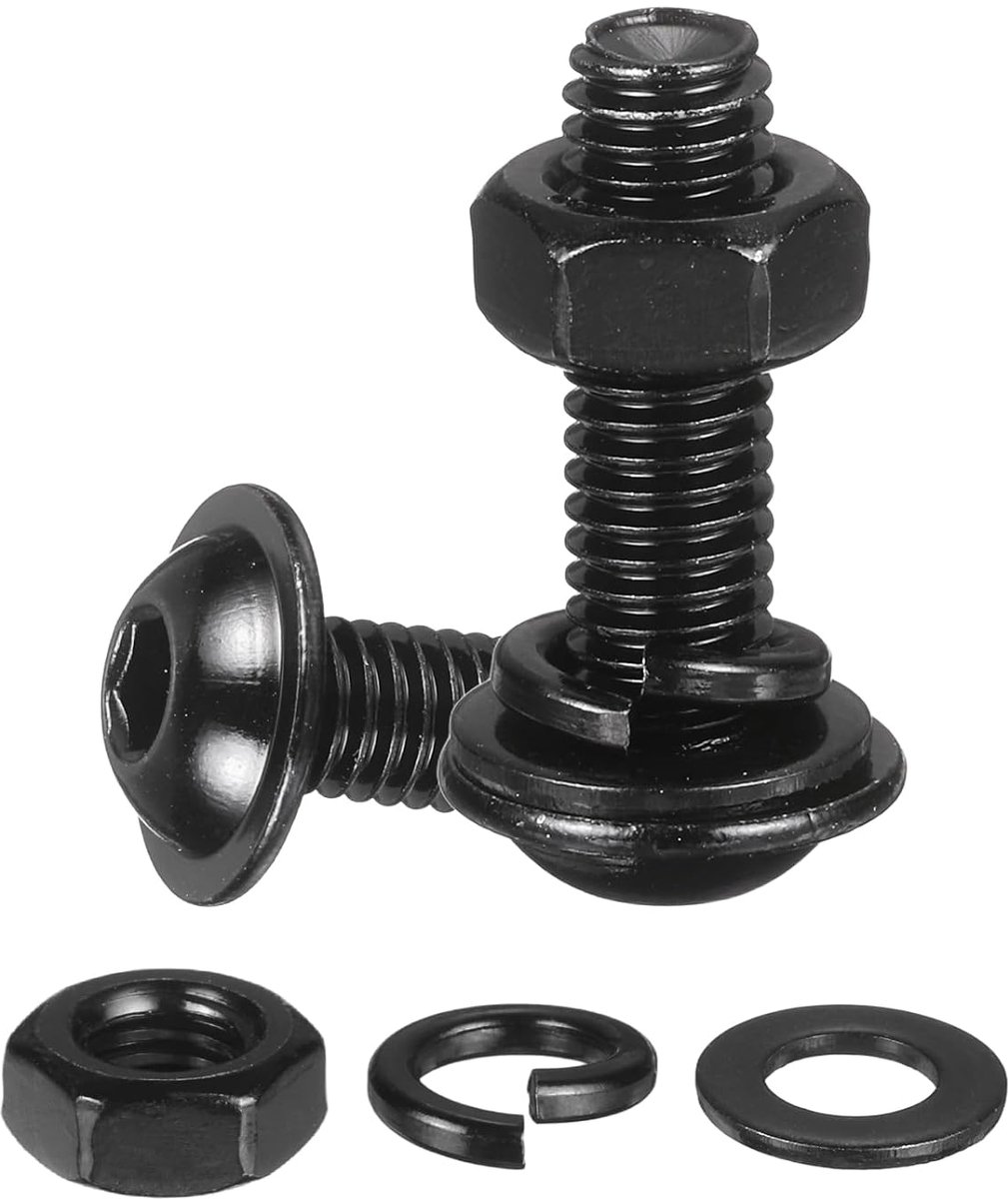 20 zeskantschroeven met sluitring, M6 x 20 mm, zwart, roestvrij staal 304 18-8, zeskantschroeven, moeren, platte en borgschijven