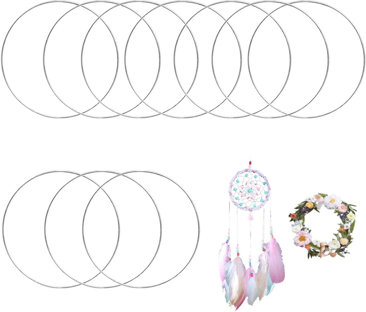 10 stuks metalen ringen om te knutselen, 10 cm, metalen ringen, ambachtelijke metalen ring, decoratieve ringen om op te hangen, zilveren dromenvangerringen voor doe-het-zelf bloemenhoep