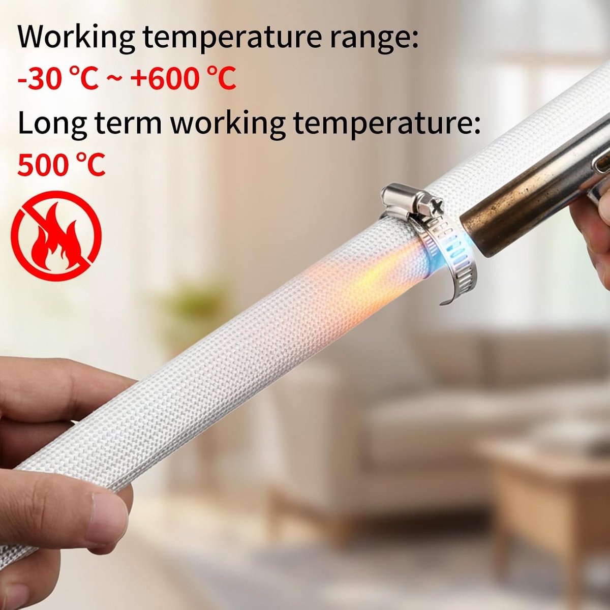 30 mm, 250 cm, voor generator, noodaggregaat, standkachel, hoge temperatuur glasvezel mantel
