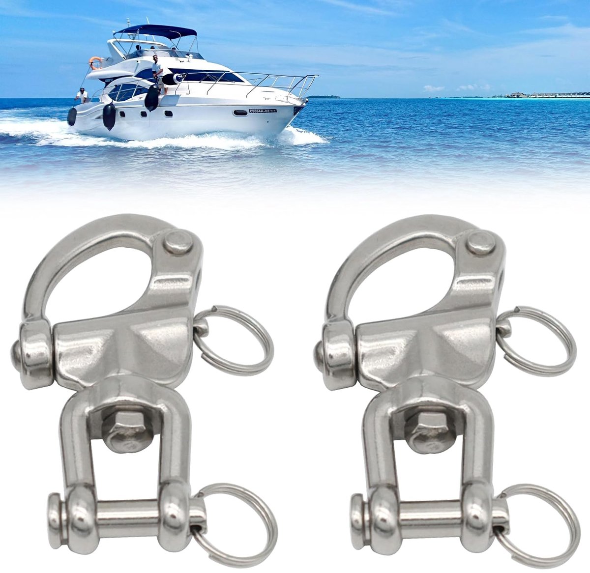 2 stuks roestvrijstalen snapshackle - Jaw Swivel Snap Shackle 87 mm draaibaar | Wirbel-klikbeugel van 316 roestvrij staal voor marine, boot, zeilen, jacht, touwwerk en accessoires