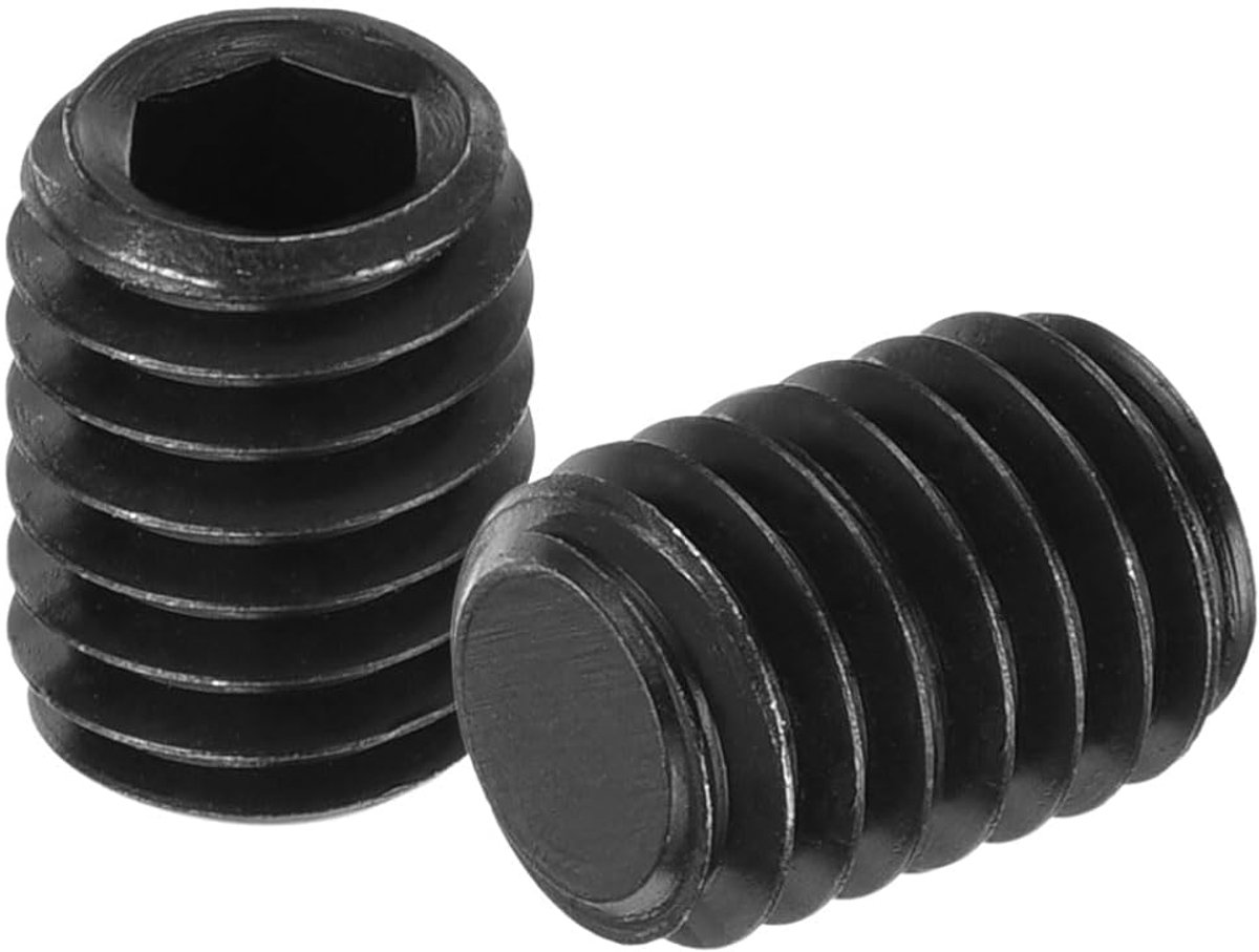 Zeskantige zeskantige putschroeven, M6 x 8 mm legeringsstaal, kop-binnenzeskantset-schroeven, platte punt-putschroeven voor deurgrepen, lampreparatie, zwart, 20 stuks