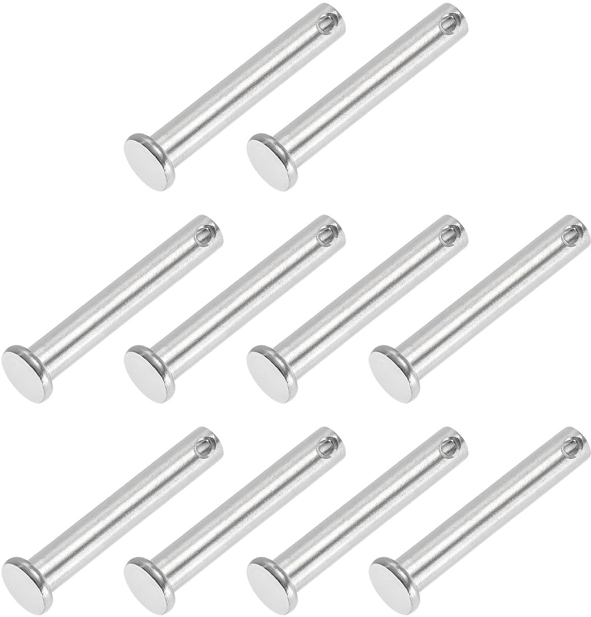 8 x 50 mm enkele gats vorkstiften, 10 stuks platte koppennen van roestvrij staal 304 voor vergrendelingssystemen, zilver
