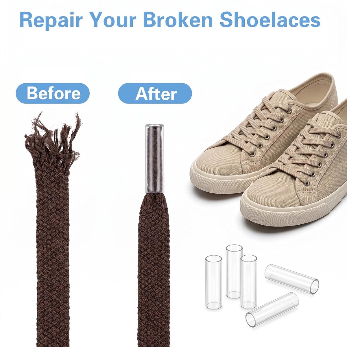 100 stuks veters reparatieset | Transparante krimpkous Aglets transparante eindkappen voor schoenen hoodies
