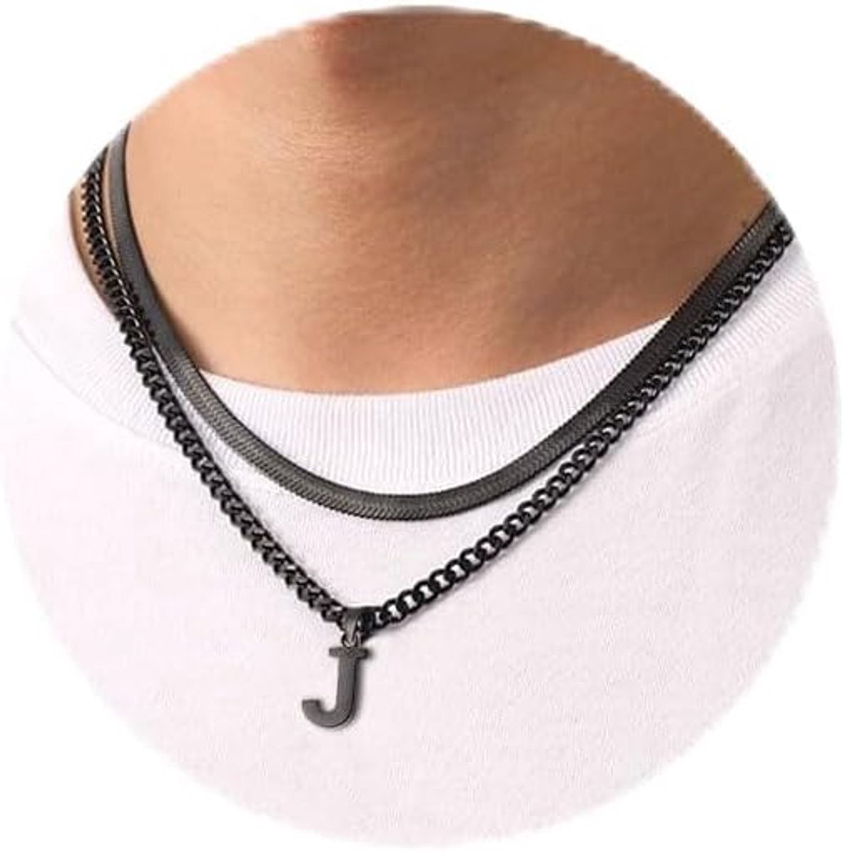 Halskettingen Heren met Letter A-Z Zilver Goud Zwart 316L Roestvrije Stalen Cubaanse ketting Slangenketting Dubbele ketting Cadeaus voor Mannen 18+20 Inches
