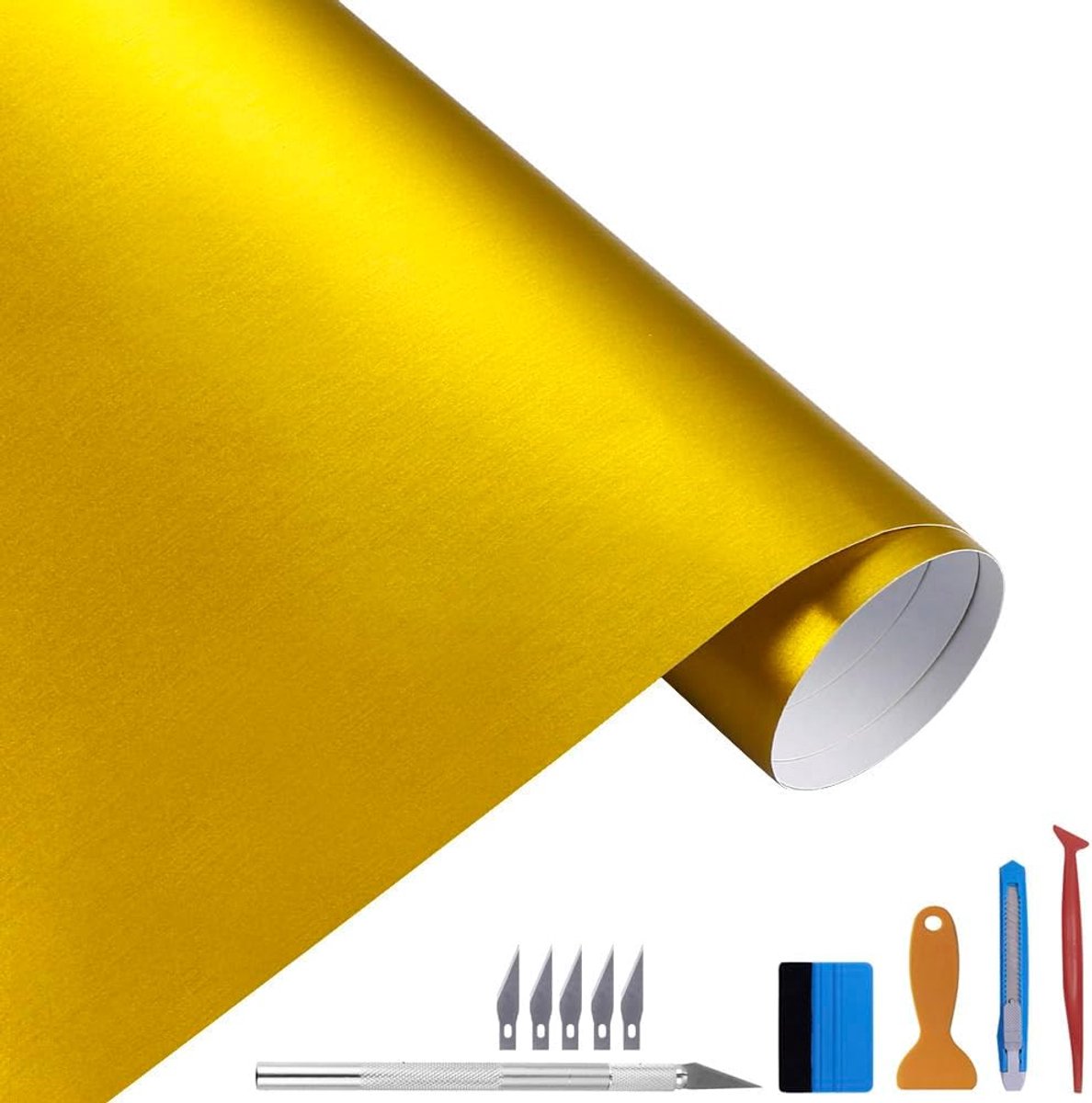 30 cm x 300 cm goud geborsteld roestvrij staal metallic vinyl folie mat chroom auto wrapping sticker vel voor motor laptop meubels