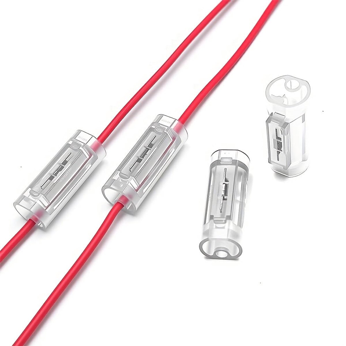 1-polige kabelverbinders, 10 stuks – soldeervrije snelkoppeling voor 18-20 AWG (0,5 - 0,75 mm²), enkele draad-naar-draadconnectoren, transparante pc-behuizing, voor auto- en industriële bekabeling