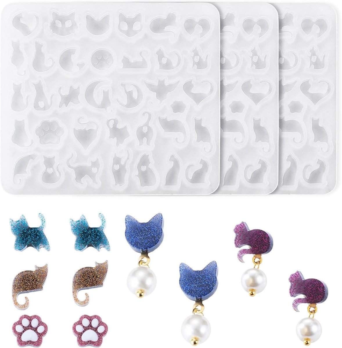 3Pcs Kat Siliconen Mallen Dier Huisdier Hangers Hars Casting Mould Kitten Poot Print Oorbel Schimmel Voor Uv Epoxy Hars Sieraden Maken Sleutelhanger Craft