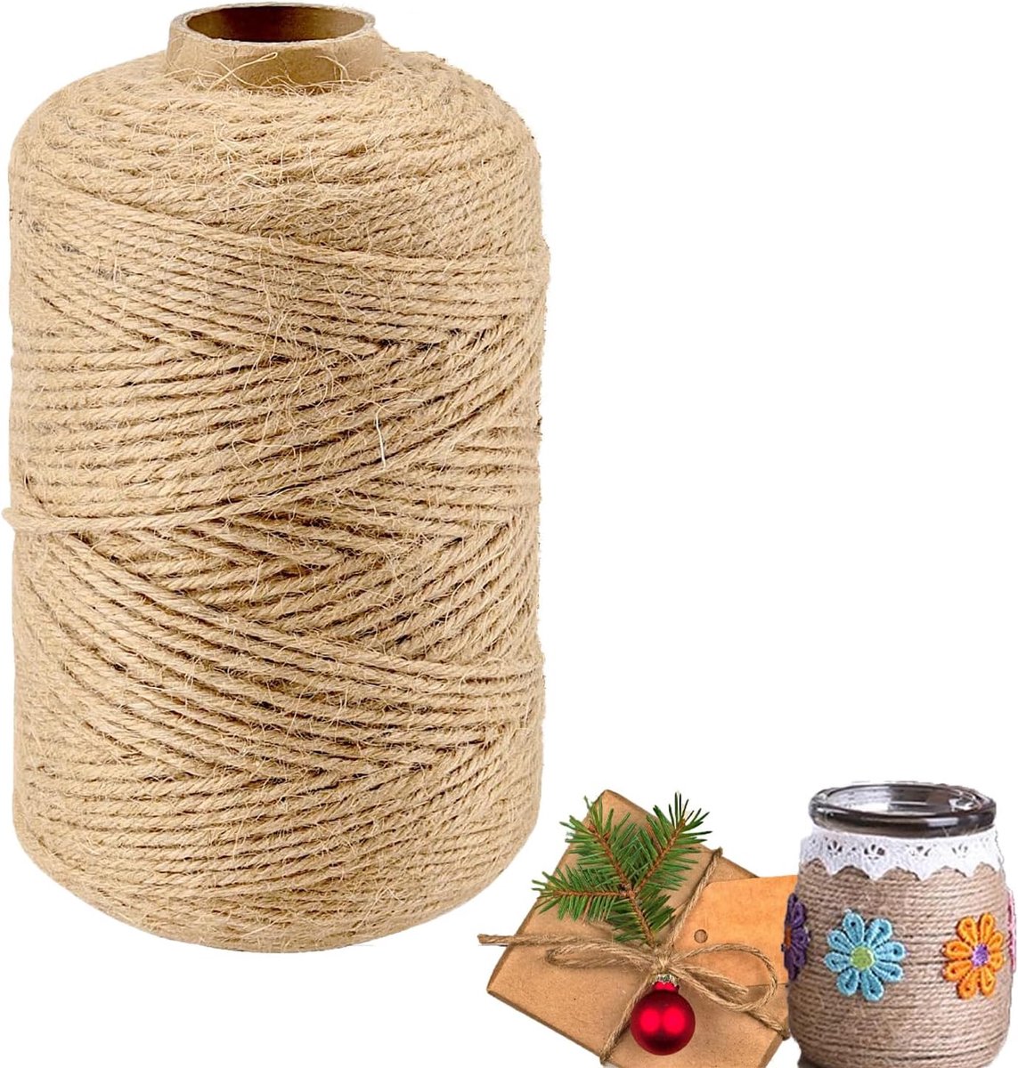 500 m x 2 mm henneptouw, juteband, pakketkoord, jutetouw, natuurlijk jute koord, knutselkoord, rol, voor doe-het-zelf huishoudelijk kunsthandwerk, tuinieren, decoratie, fotohangen