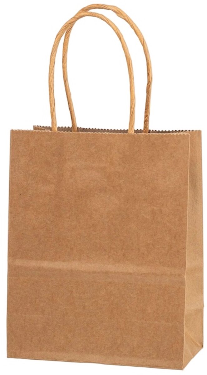 Papieren Draagtas - 60 Stuks -Bruin- 12x15x6cm - Papieren Tasjes - Kraft Tas - Tassen - Cadeau Tas - Hoogwaardig Kraft Papier - Eco-vriendelijk - Ideaal voor Geschenken - Lasentopack