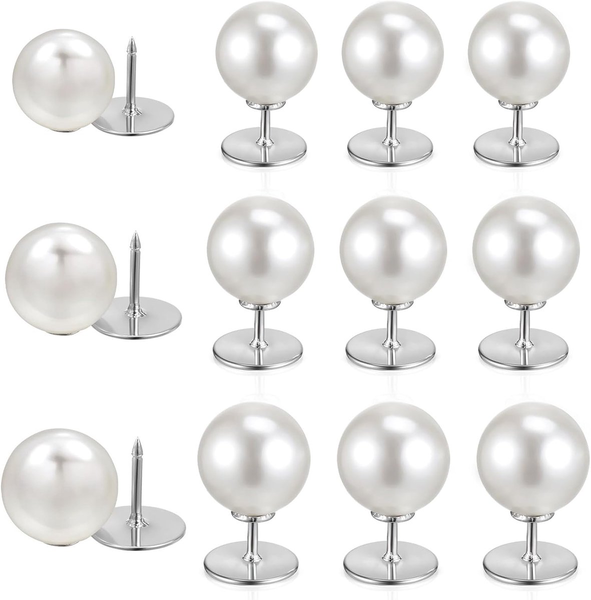 Knopen in parellook zonder naaien, 3 maten elk 4 stuks (10 mm, 12 mm, 14 mm), wit, parelsteekknop van metaal en kunststof, afneembare broche voor overhemd, blouse, gebreide jas