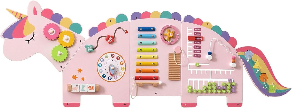 Montessori Busy Board Motoriekbord, 11-in-1 met xylofoonblokken, abacus voor vroege promotie, educatief speelgoed voor fijne motoriek, ontwikkeling voor peuters vanaf 1 jaar (roze)