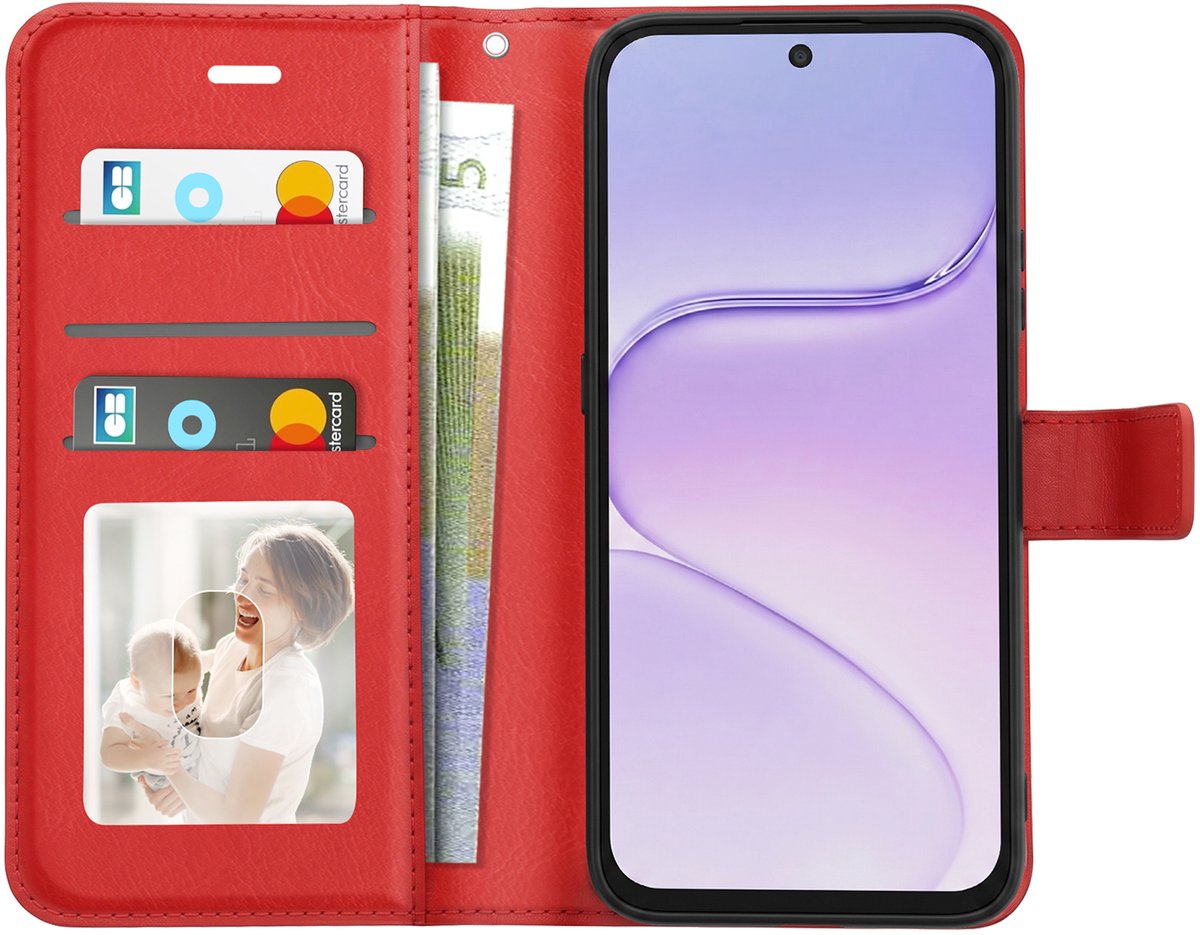 Mayaxess, Portemonnee Hoesje voor Honor 600 met Polsbandje en Standaard, Rood