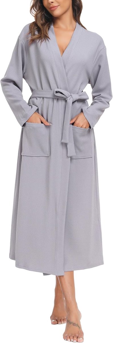Damesbadjas full length - waffle stof - luxe en zacht - perfect voor spa en thuis - SnelShoppen