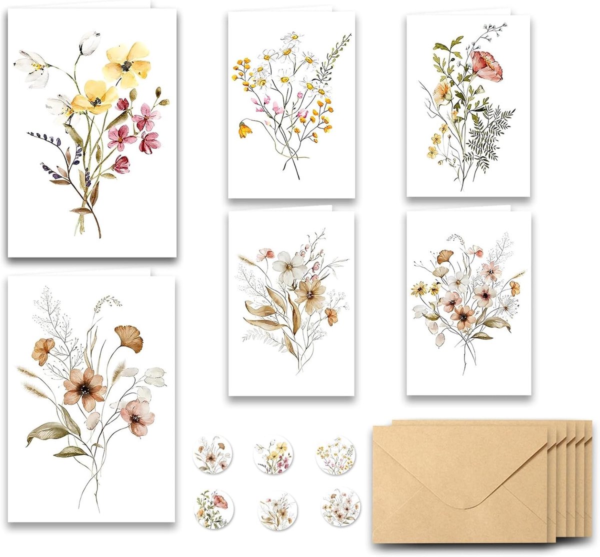Wenskaarten set 6 stuks - Vouwkaarten met bloemen - Unieke ontwerpen - Perfect voor elke gelegenheid - SnelShoppen