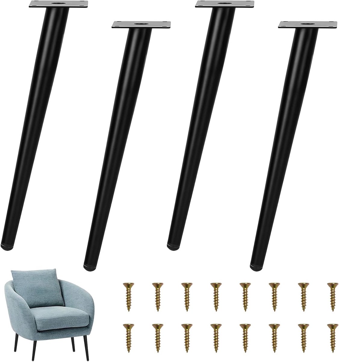 Tafelpoten 40cm - Zwarte metalen conische poten - Sterk en stabiel - Perfect voor meubels - SnelShoppen