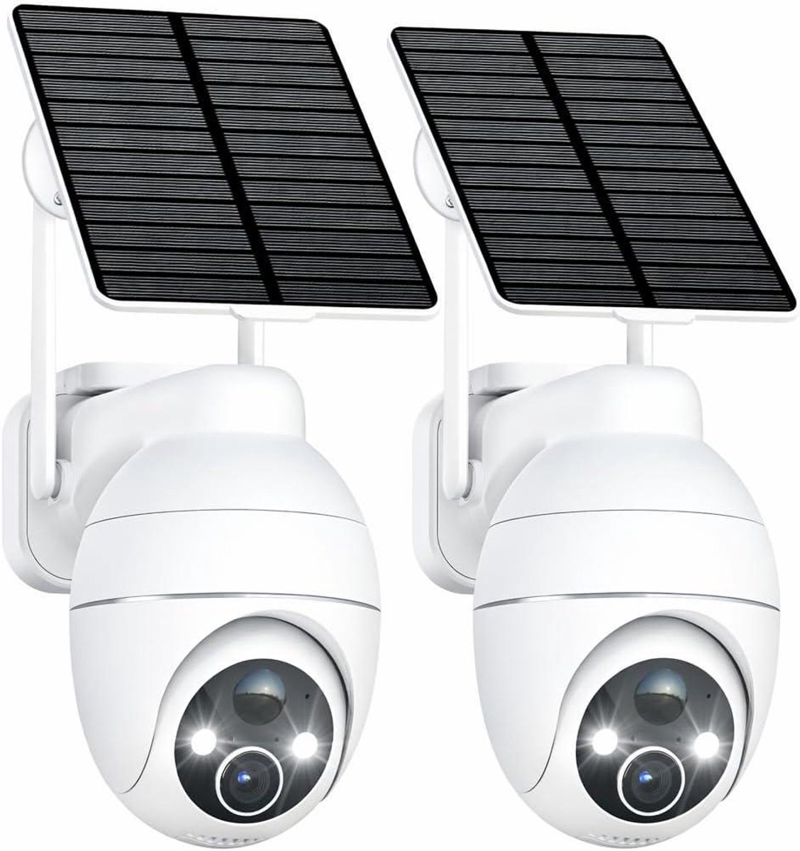WLAN Camera Buiten - Draadloze Camera Set - Beveiliging Huis - Met Zonnepaneel - 2 Stuks - Wit