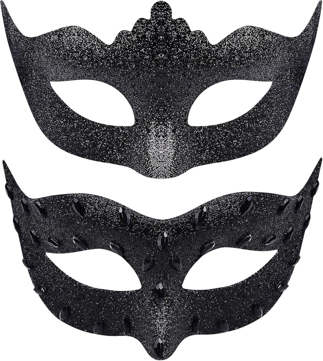 Thijox - 2 Stuks Venetiaans Masker Ademend Masker Feest Carnaval Halloween Kostuumaccessoires Kleur: Zwart en Goud