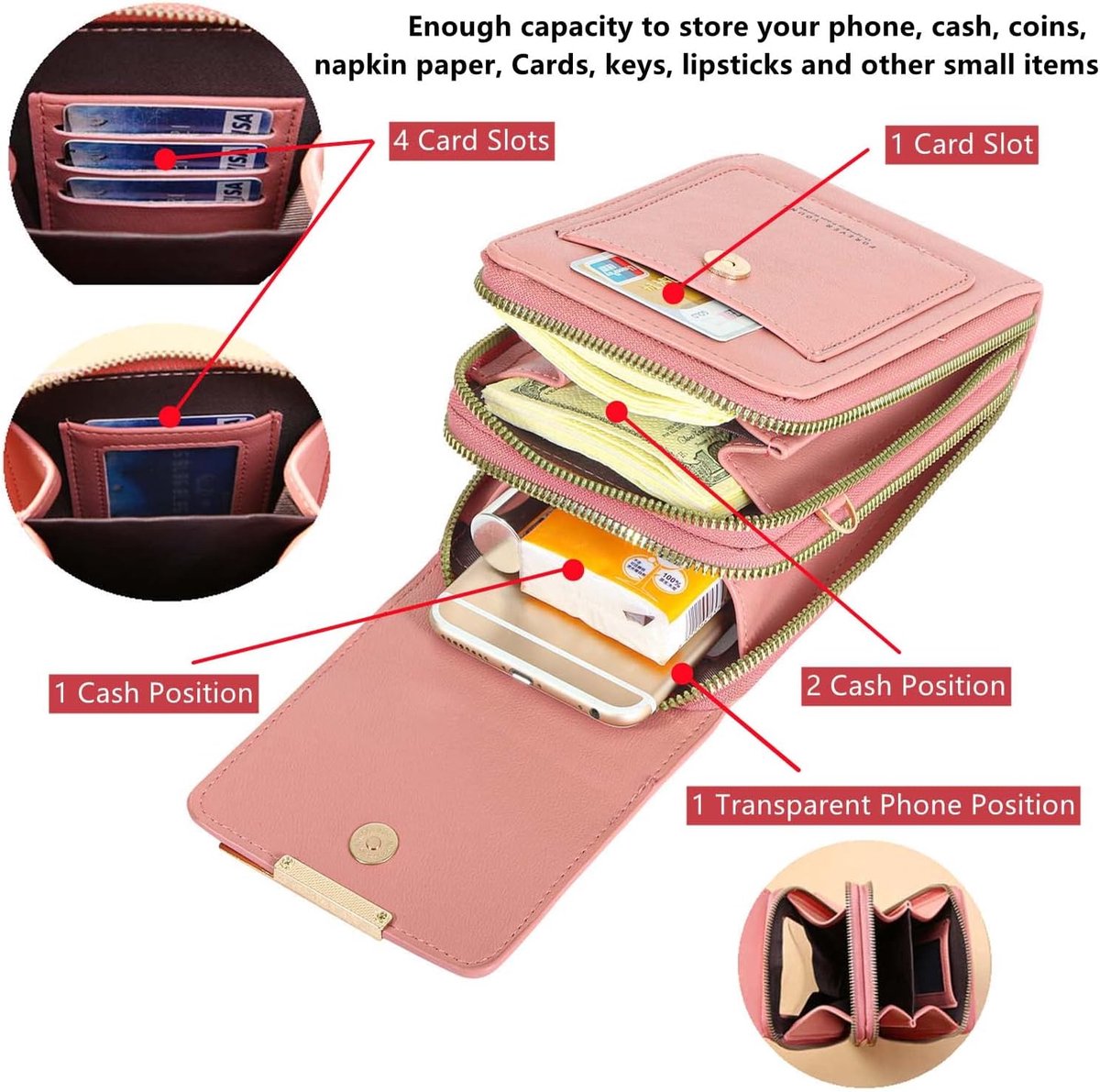 Mobiele telefoon tas voor dames - kleine schoudertas - premium PU leer - met kaartsleuven en clutch functie - SnelShoppen