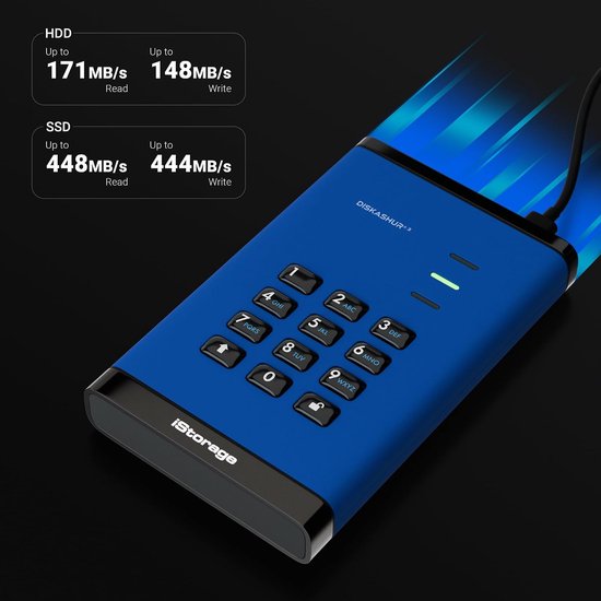 Externe Harde Schijf - Draagbare Opslag - Gegevens Beveiligen - Hardware Versleuteling - 500GB - Blauw — afbeelding 3