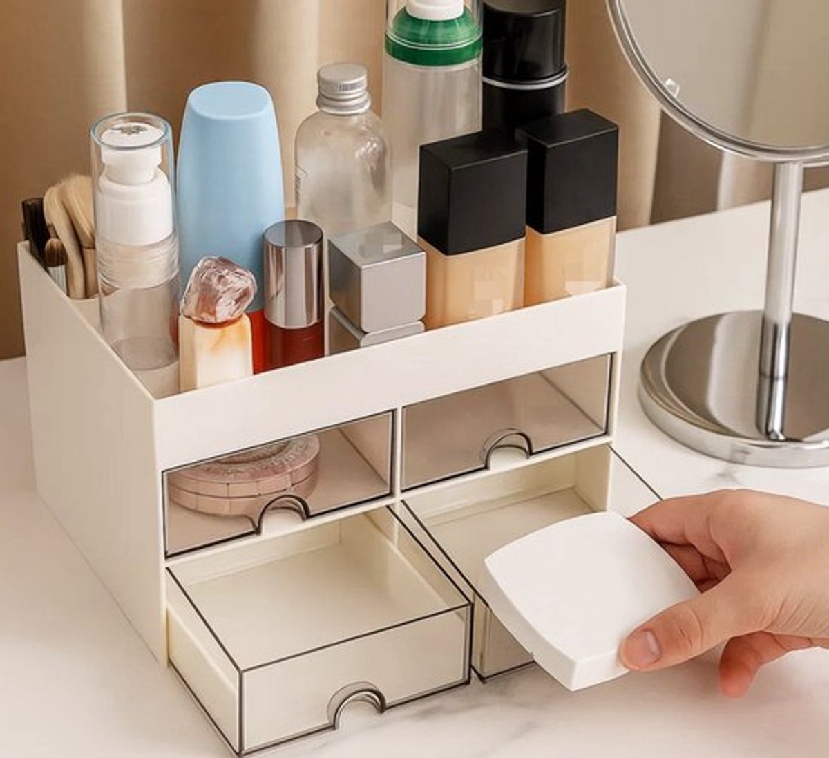 Opbergdoos voor cosmetica met lade, 21*14,5*12,5 cm, wit.