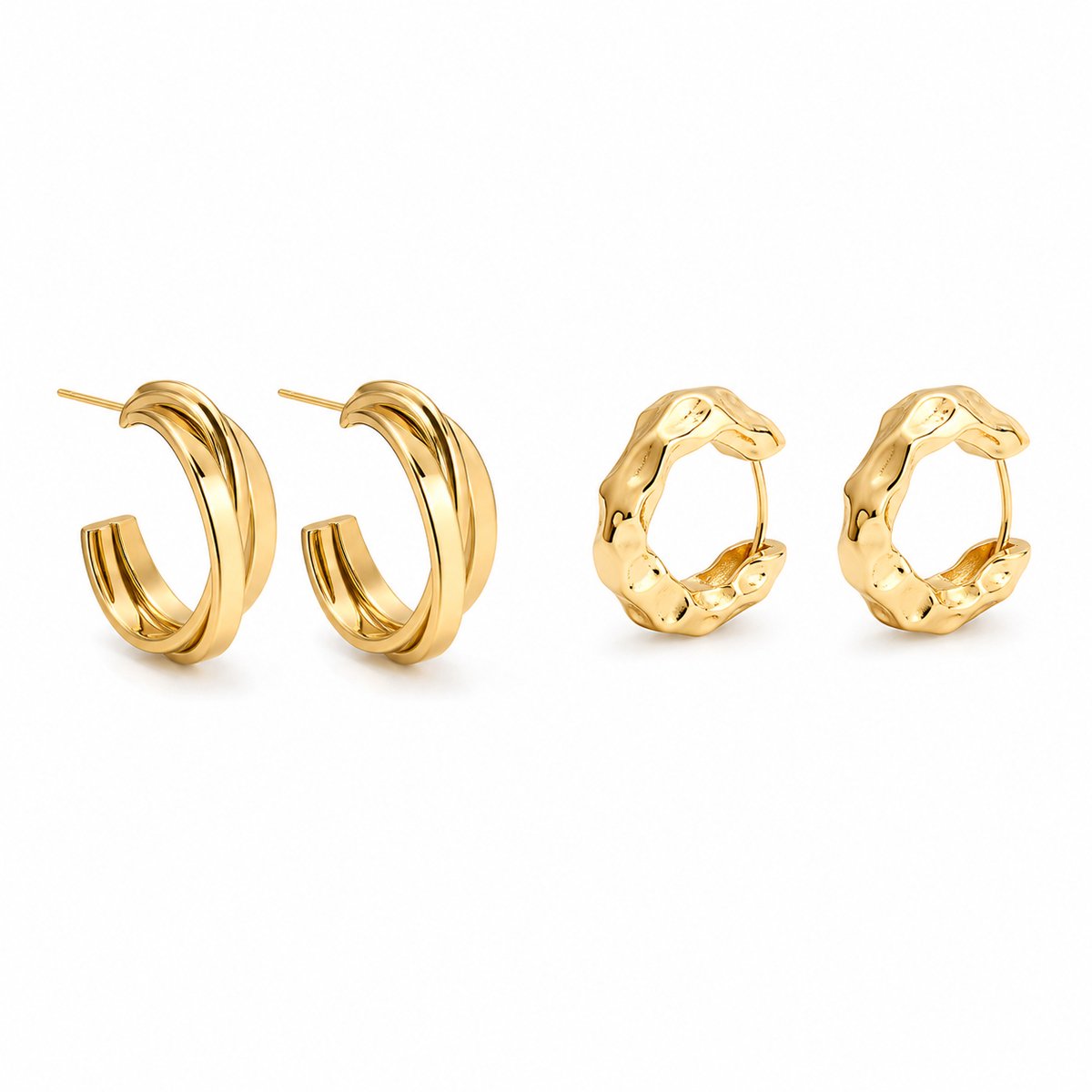 Helin Life tweedelige set gouden oorbellen voor dames – ringvormige oorbellen- minimalistische oorbellen-modieuze gouden sieraden--opvallende oorbellen-cadeau voor dames