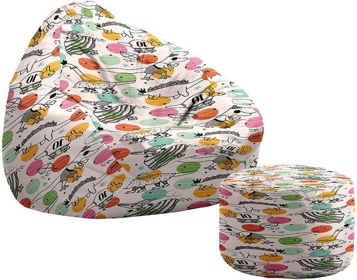 Zitzak Stoel - Luie Stoel Poef - Opbergen en Ontspannen - Met Voetenbank - 80x90+20x30cm - Beige