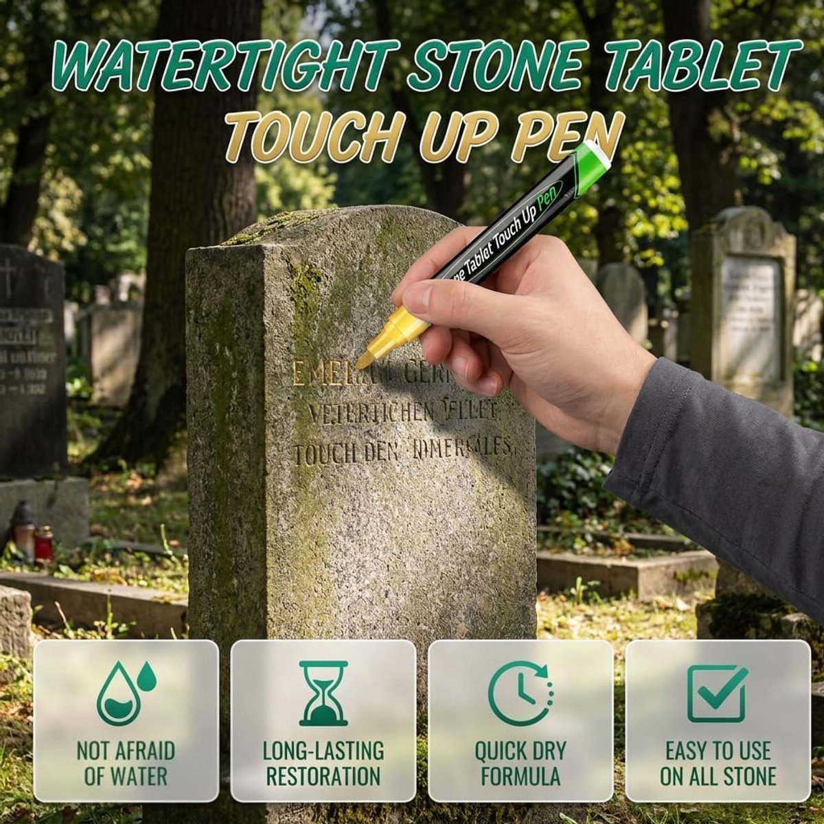 Grafsteen Marker - 4 stuks - Permanente lakstiften - Grafsteenverf - Permanente marker - Waterbestendige grafsteen verfpen - Retoucheerstiften - Voor Opschriften Renoveren - Voor grafsteen metaal hout keramiek herdenkingsinscripties
