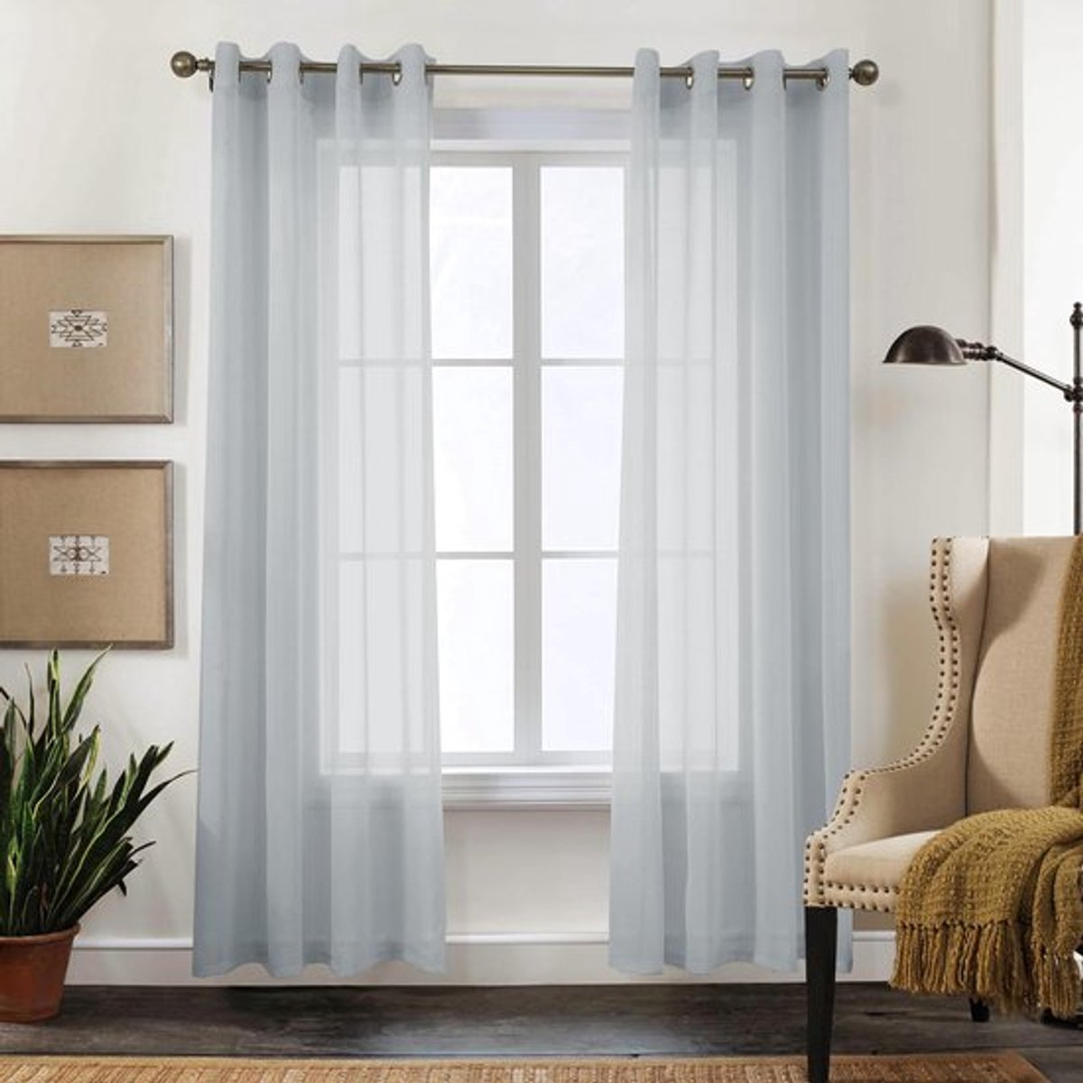 Transparante blauwe gordijnen voor woonkamer slaapkamer raamdecoratie tulle set van 2 (H260cm x B140cm, grijs-blauw)