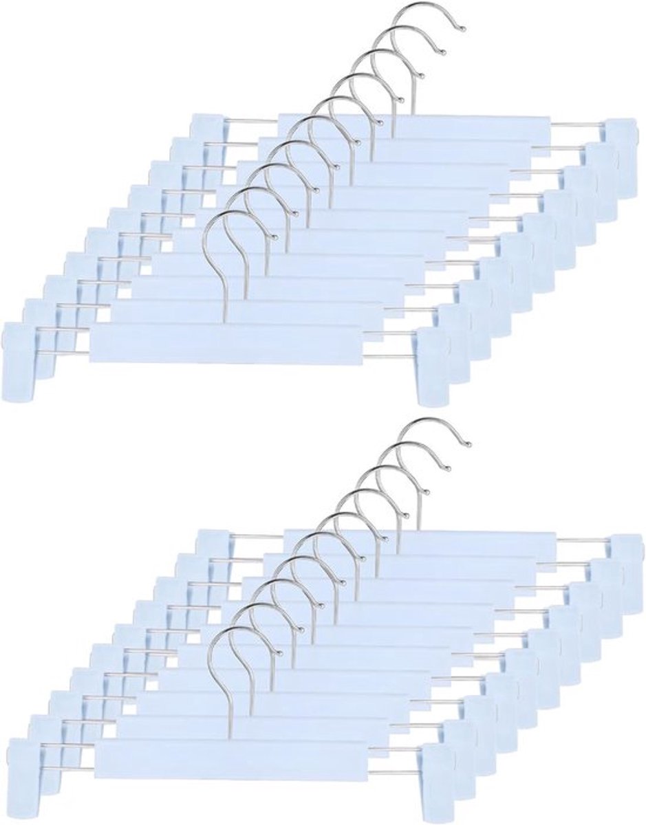 20 Stuks - kledinghangers - Broekhangers met Clips – Ruimtebesparende Kledinghangers met Verstelbare Klemmen en 360° Draaibare Haak – Voor Broeken, Rokken en Kleding – Blauw