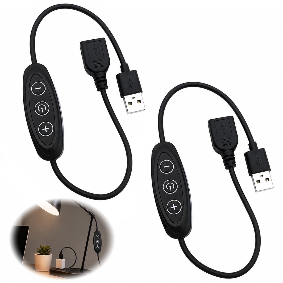 USB-dimmerkabel 5 V - 2 stuks - zwart - afstandsbediening - traploze helderheidsregeling voor ledstrips - ShopVlot