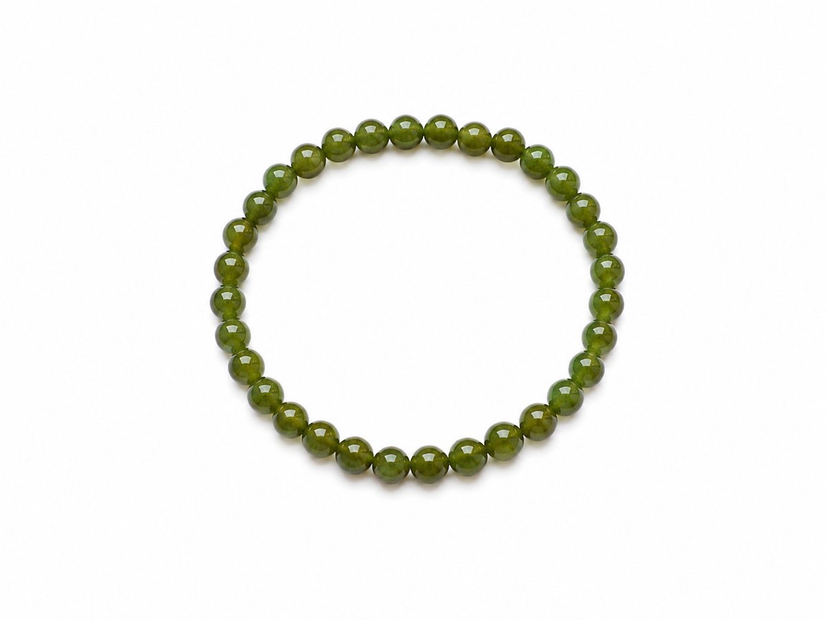 Nefriet Armband – 6 mm Kralen – Diameter 17 cm – Elastische Groene Edelsteenarmband- Armband - Edelsteen armband - Groen edelsteen armband - Nefriet